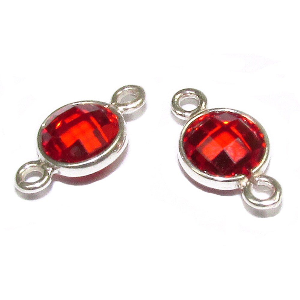 925 Sterling Silver Checkerboard Garnet Round Link Connector size 12x7 mm, Garnet silver link, Jewelry making, link connector - 1 piece