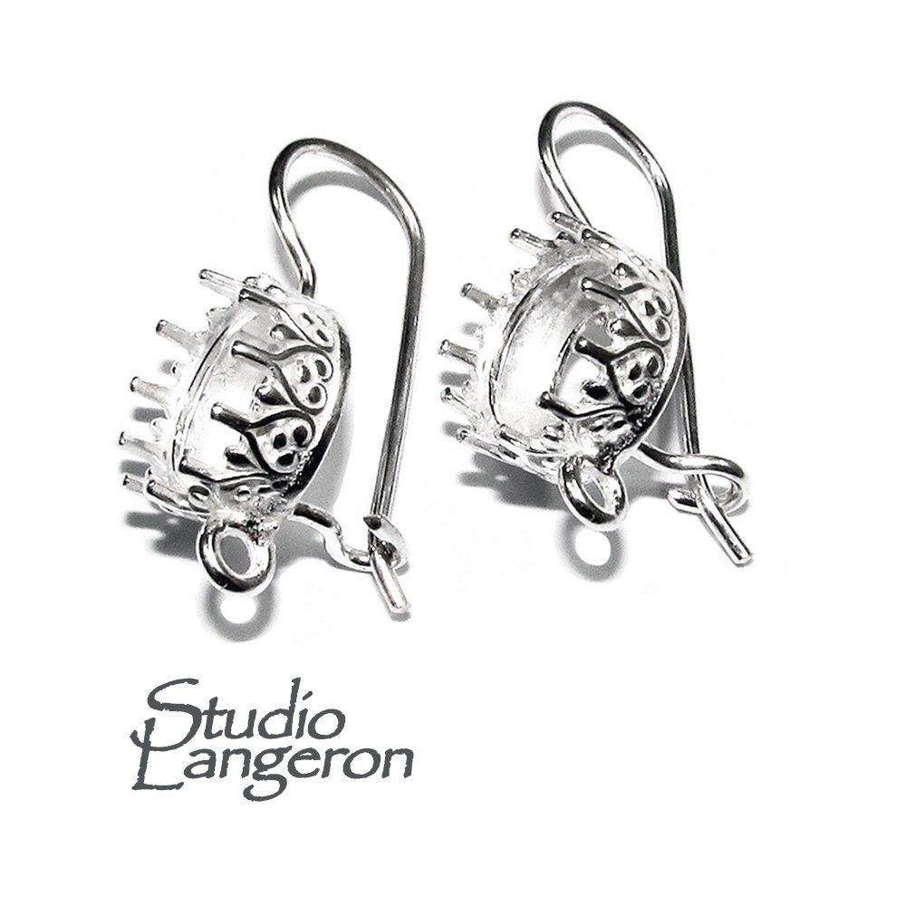 8 mm 925 sterling silver blank earrings with bezel cup and closed ring, Jewelry making, bezel cup, base earrings - 1 pair (2 piece)