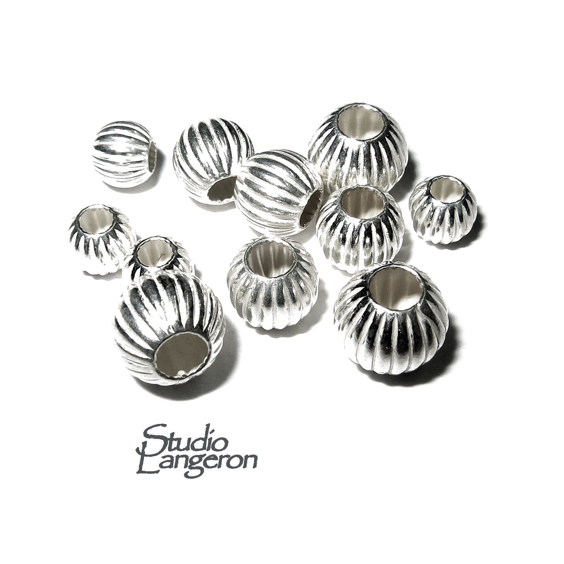925 Sterling Silver Corrugated Round shiny Beads size 3, 4, 5, 6 mm, Corrugated Beads, Jewelry making, Silver round beads - 1 piece