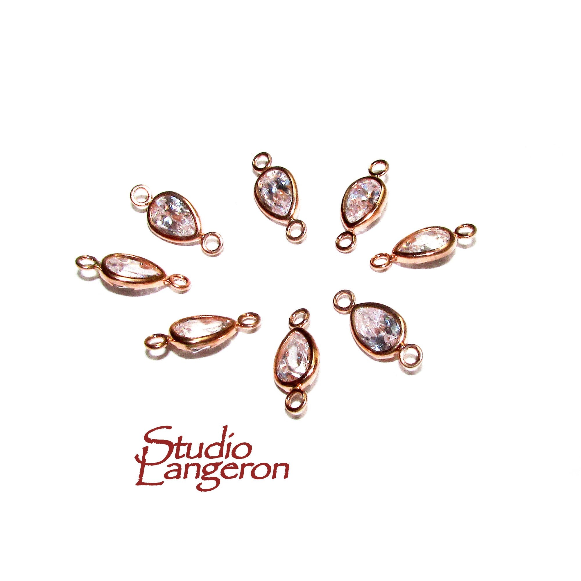 14K Rose Gold Filled White topaz pear Link Connector size 11x5mm, White topaz rose gold filled link, Connector, Jewelry making - 1 piece