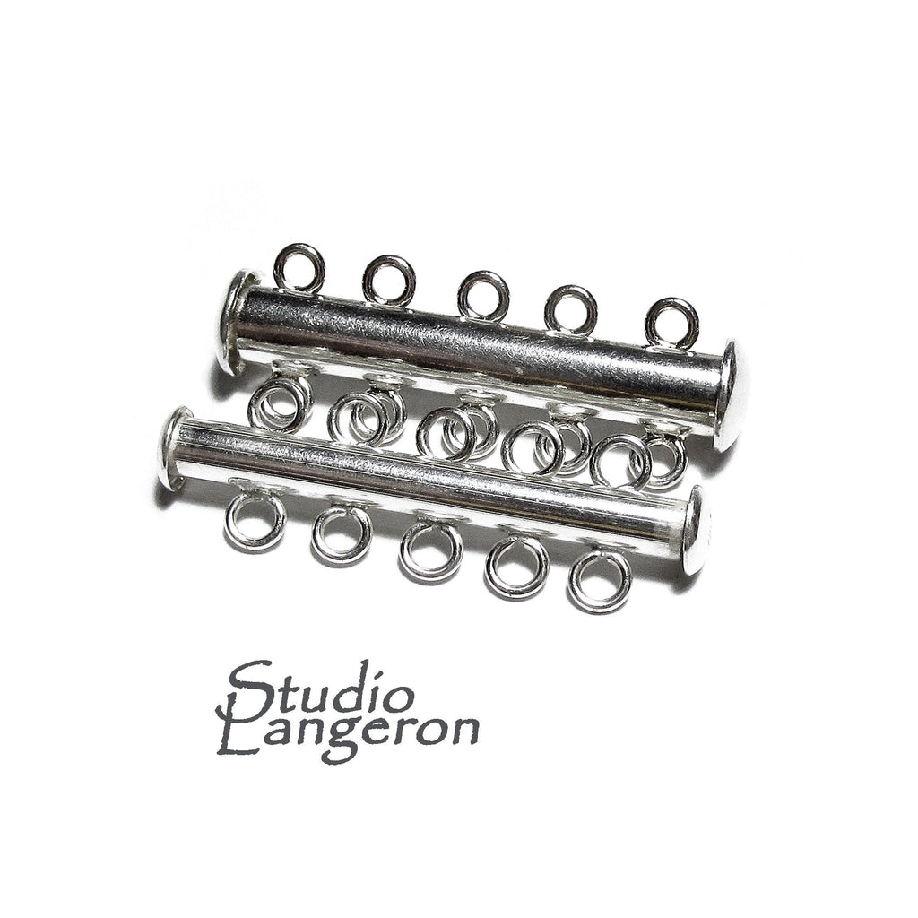 925 Sterling Silver Tube Bar Clasp 5-Hole size 4.3x32 mm, Silver Clasps, Slide Clasps, Sterling silver, Jewelry making, Tube clasp - 1 piece