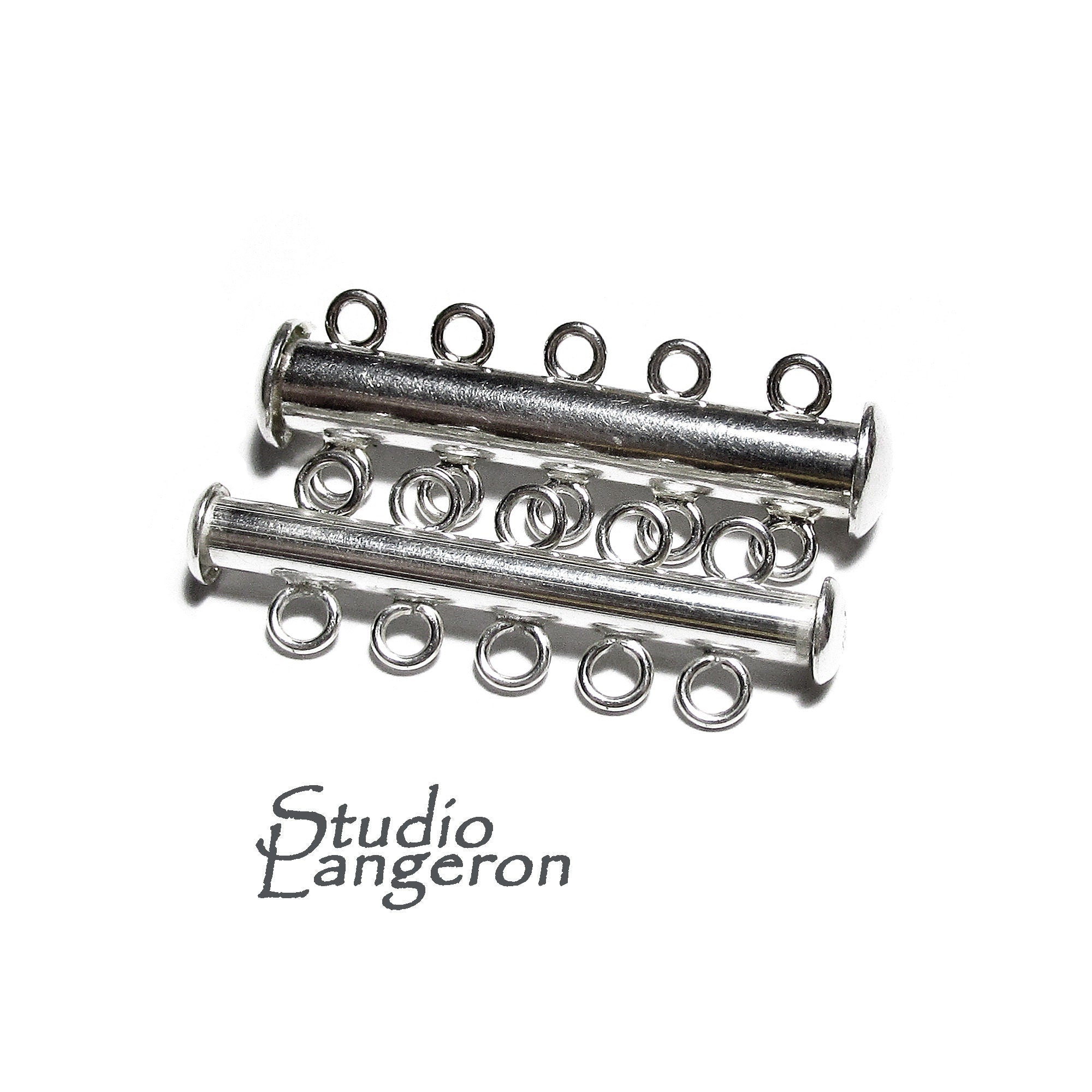 925 Sterling Silver Tube Bar Clasp 5-Hole size 4.3x32 mm, Silver Clasps, Slide Clasps, Sterling silver, Jewelry making, Tube clasp - 1 piece