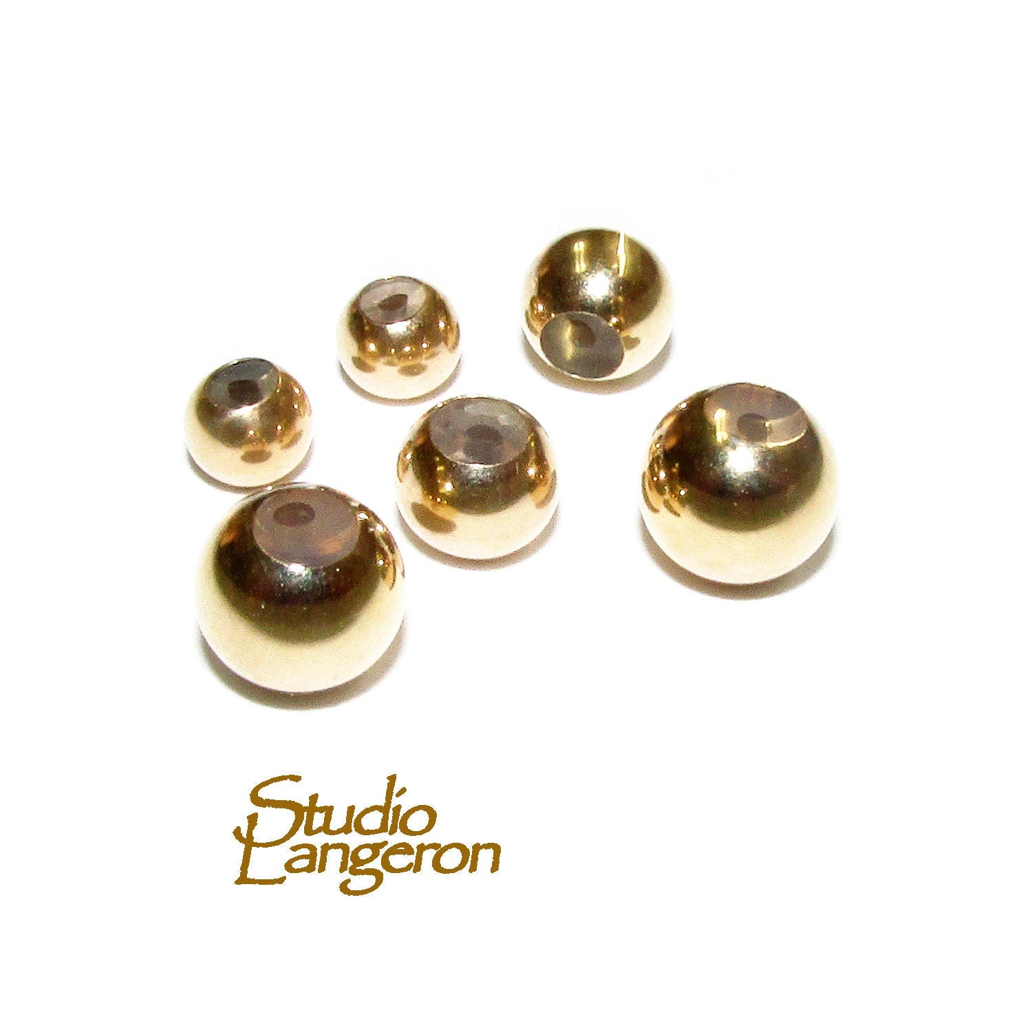 14K Yellow Solid gold round "Smart" Beads with Silicone size 4, 5, 6 mm, Smart beads, Jewelry making, 14K gold beads, Solid gold - 1 piece