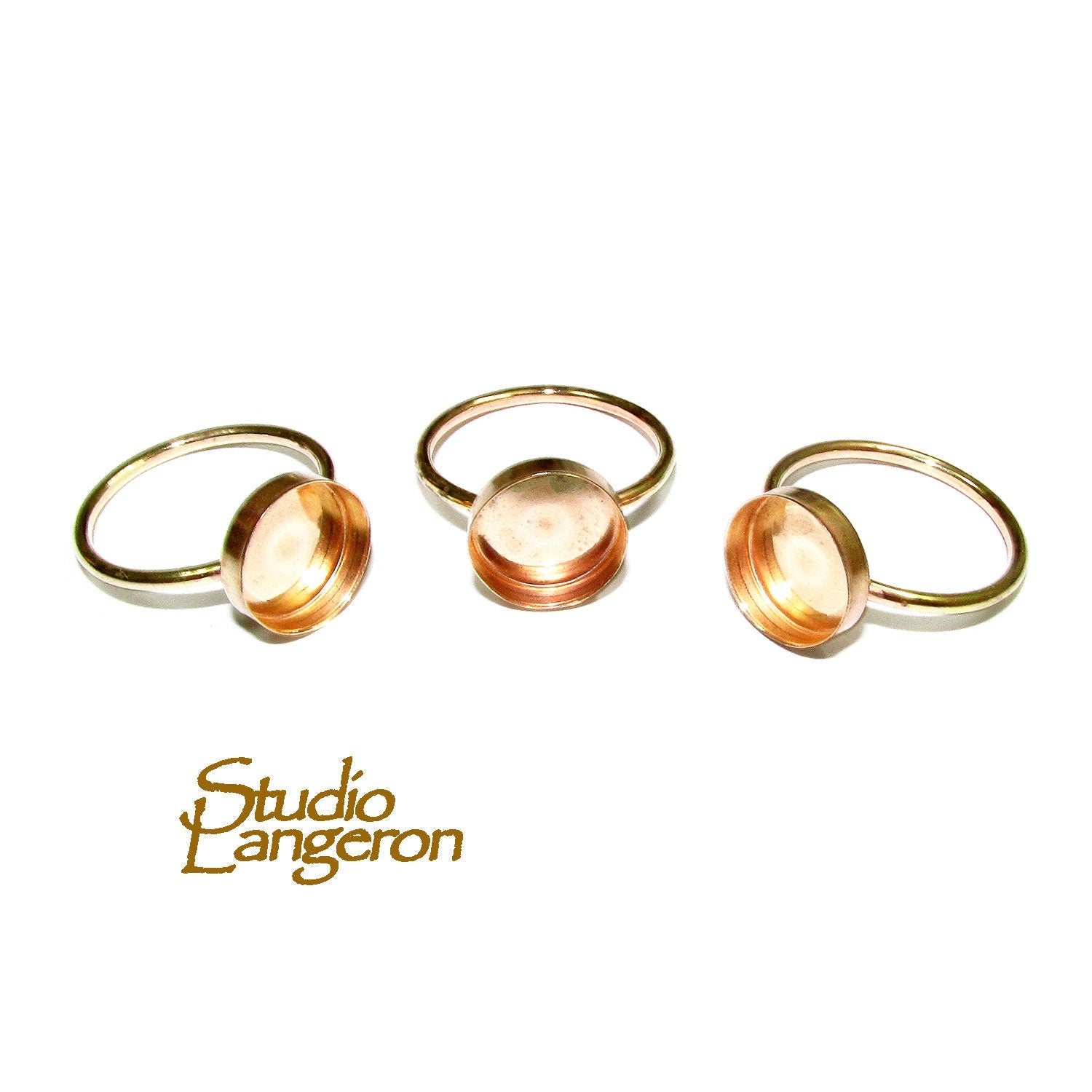 14K Yellow solid gold blank ring with bezel cup 10 mm size 4 - 10, Base ring, Solid gold ring, bezel cup, Jewelry making, Setting - 1 piece
