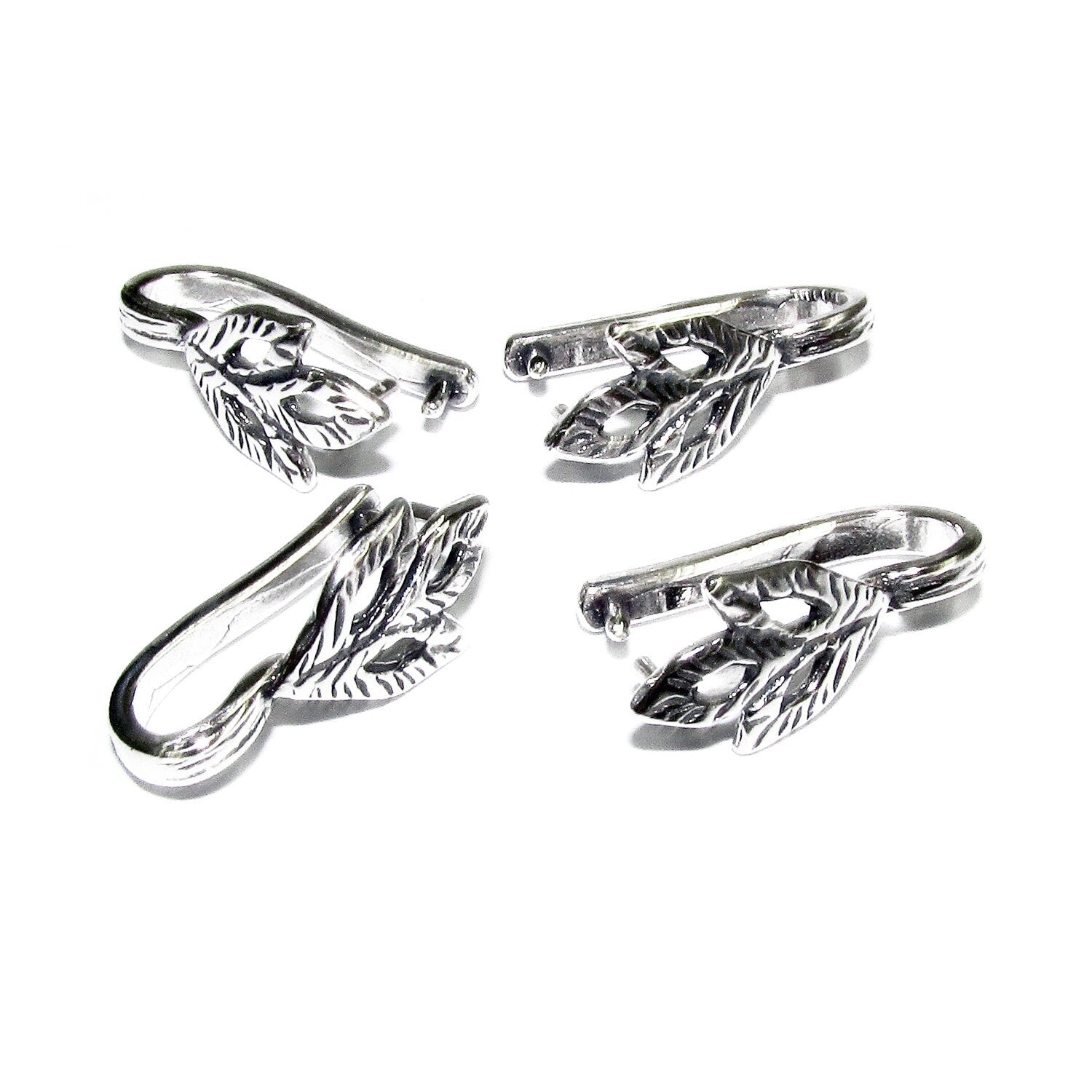 925 Sterling silver decorative flower Pinch Pendant Bail, Silver bail, Jewelry making, Bail finding, bail for pendant, Findings - 1 piece