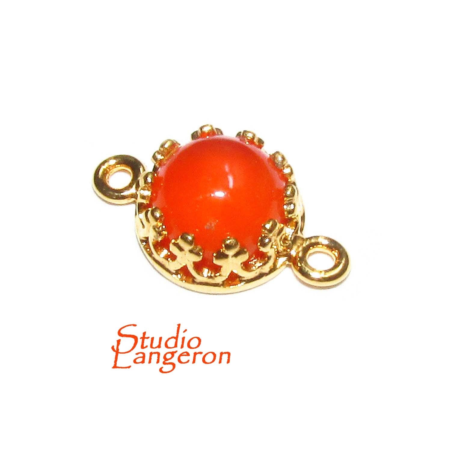 14K Gold Filled natural carnelian round Link Connector size 14x7 mm, Natural carnelian gold filled link, Jewelry making, Connector - 1 piece