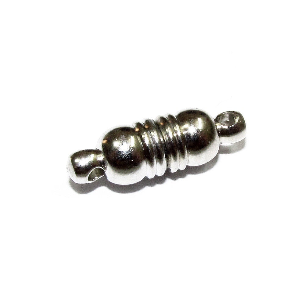 3 Silver Tone Magnetic Clasp Cylinder Design 18x6 mm, Nickel Free, Zinc Alloy Metal, Jewelry making, Clasp, Magnetic clasp, Silver plated