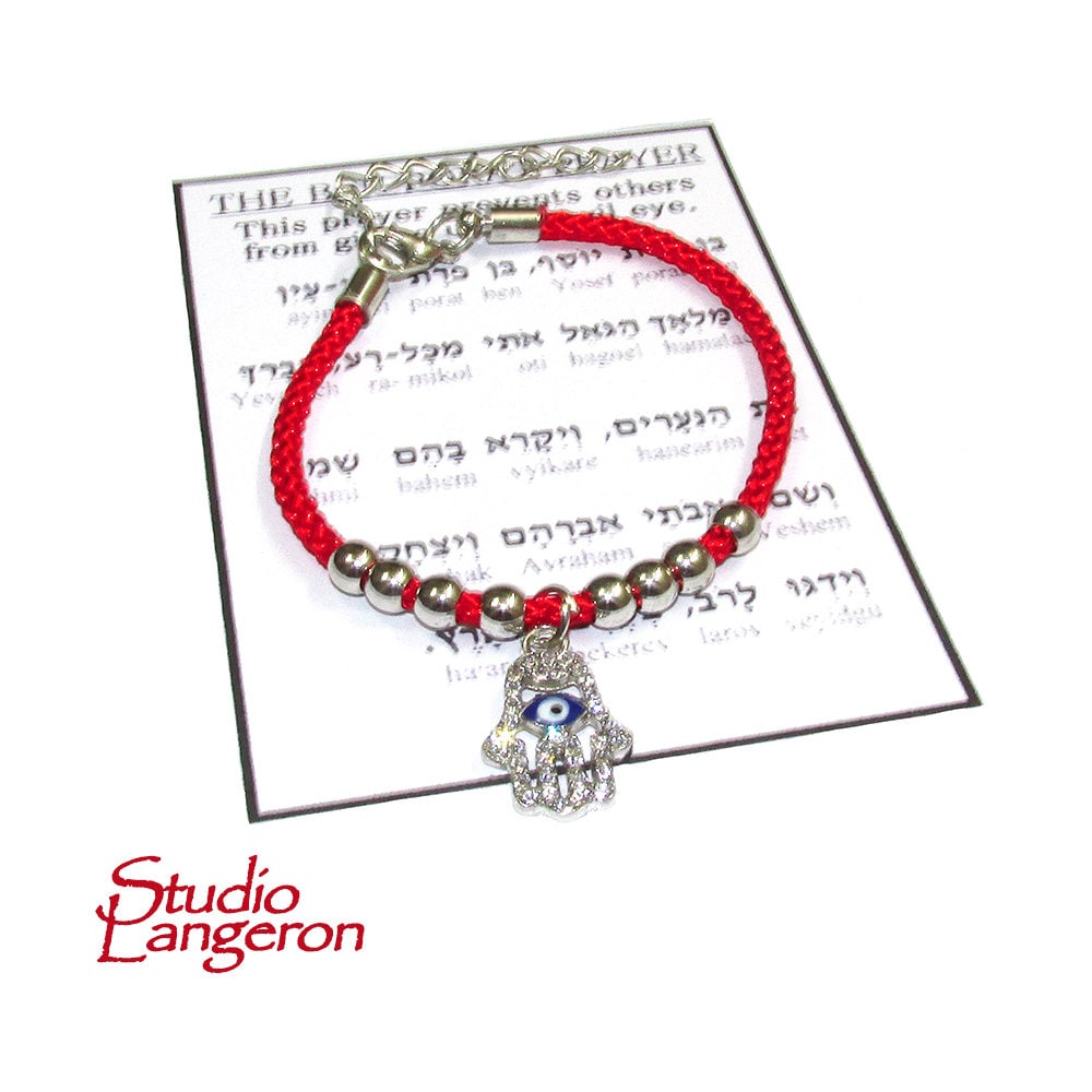 Red String Bracelet: Jerusalem Prayer, Evil Eye Hamsa, Swarovski Cotton