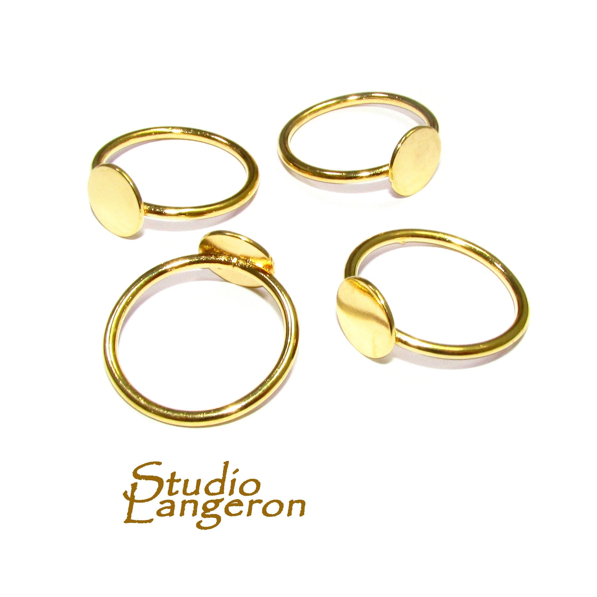 14K Yellow gold filled blank ring with platforms for gluing size 5, 6, 7, 8, base ring, Gold filled ring, Jewelry making, Setting - 1 piece