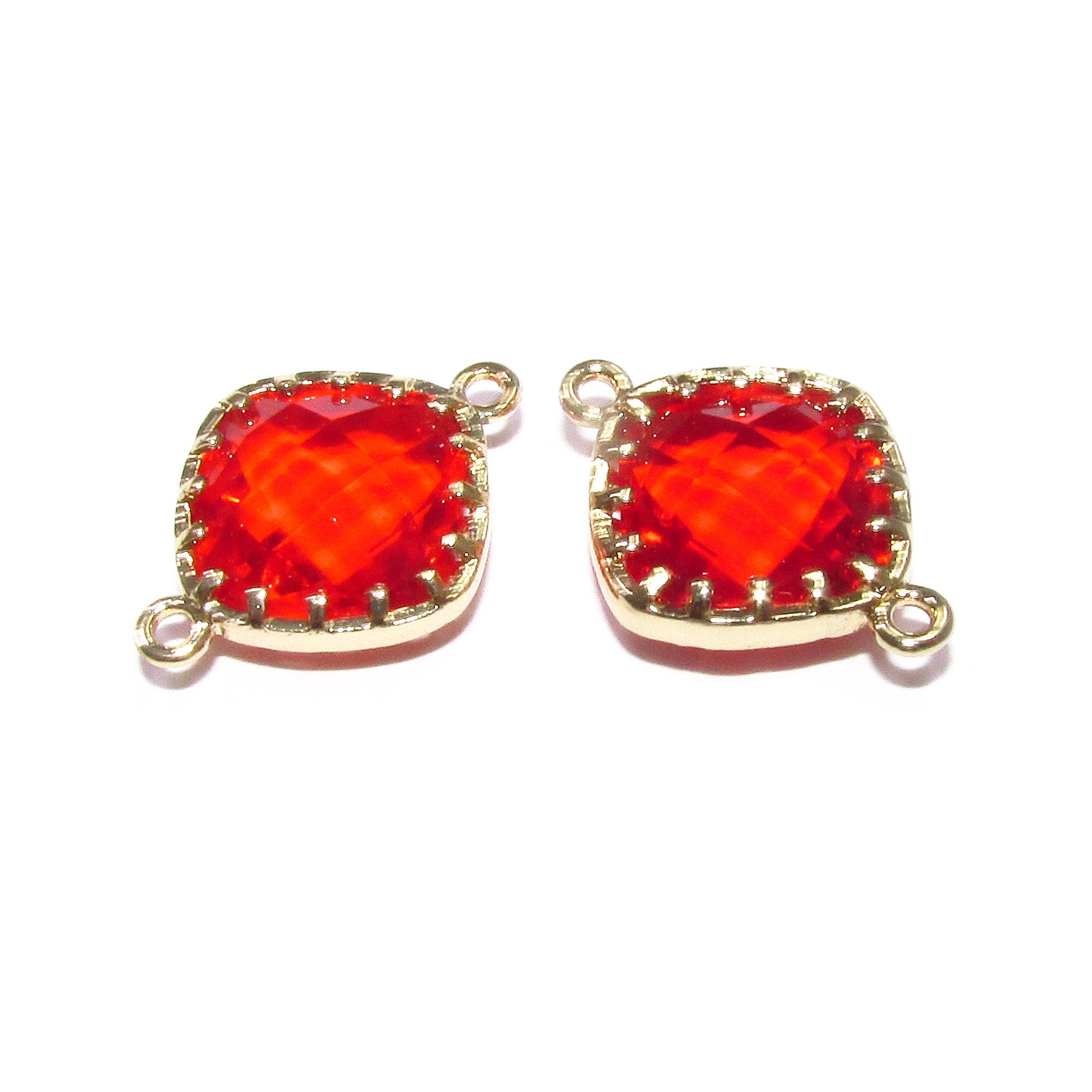 14K Gold Filled Checkerboard red topaz cushion Link Connector size 13x18 mm, gold filled link, Jewelry making, Link Connector - 1 piece