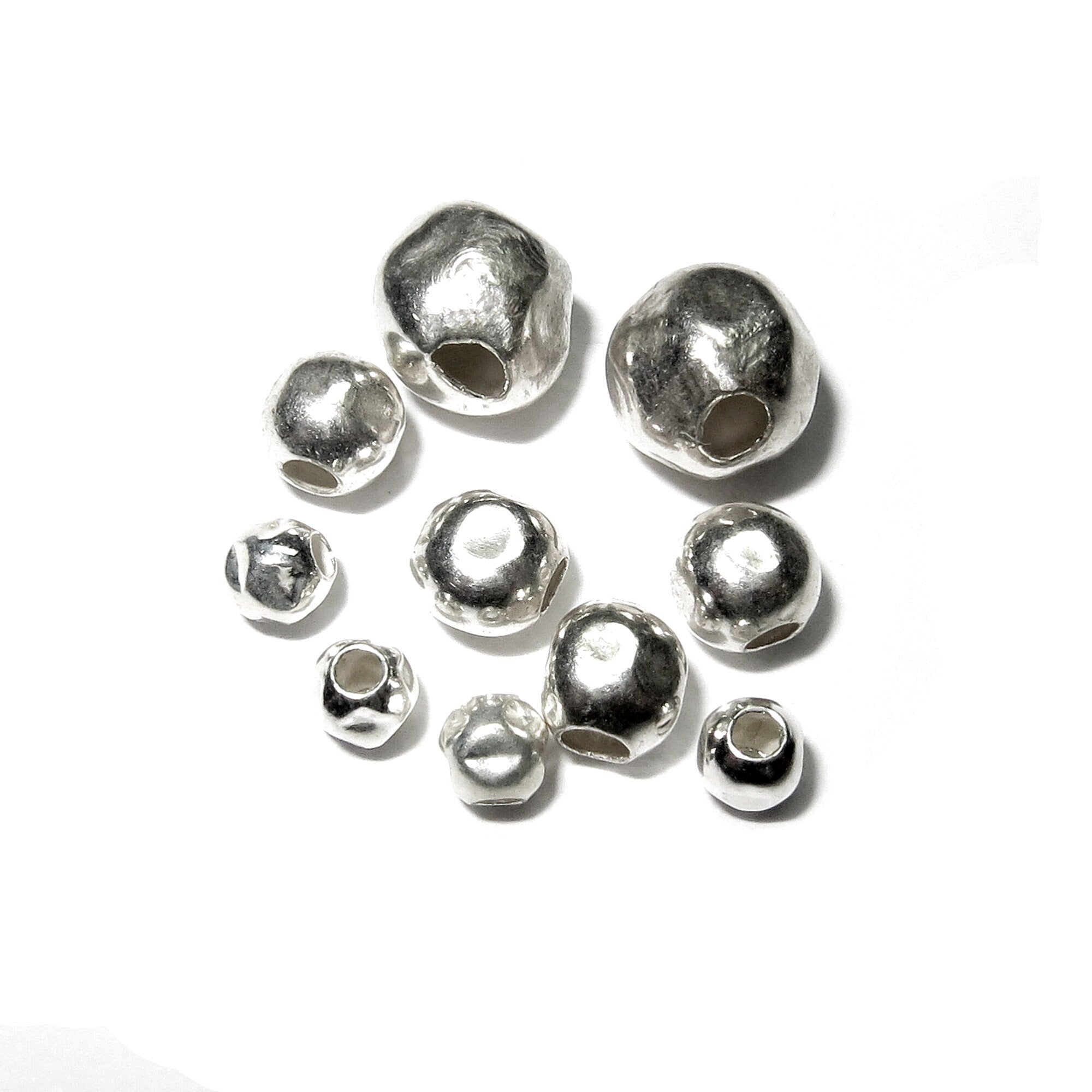 925 Sterling Silver Hammered round shiny Beads sizes 3 - 14 mm, Hammered Beads, Jewelry making, Silver beads, Sterling silver - 1 piece