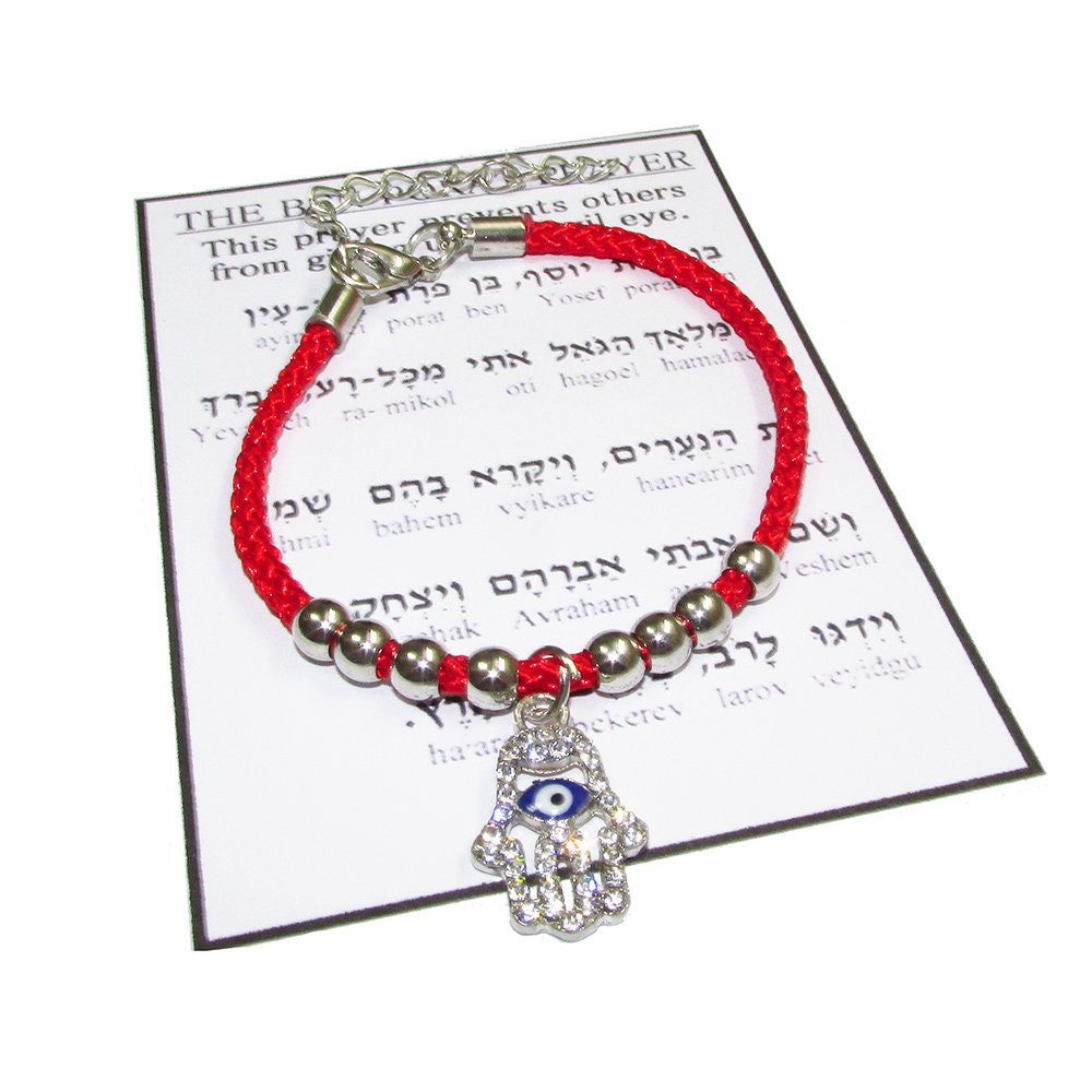 Red String Bracelet: Jerusalem Prayer, Evil Eye Hamsa, Swarovski Cotton