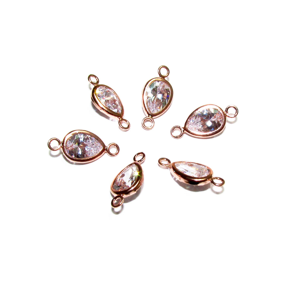 14K Rose Gold Filled White topaz pear Link Connector size 12x6mm, White topaz rose gold filled link, Connector, Jewelry making - 1 piece