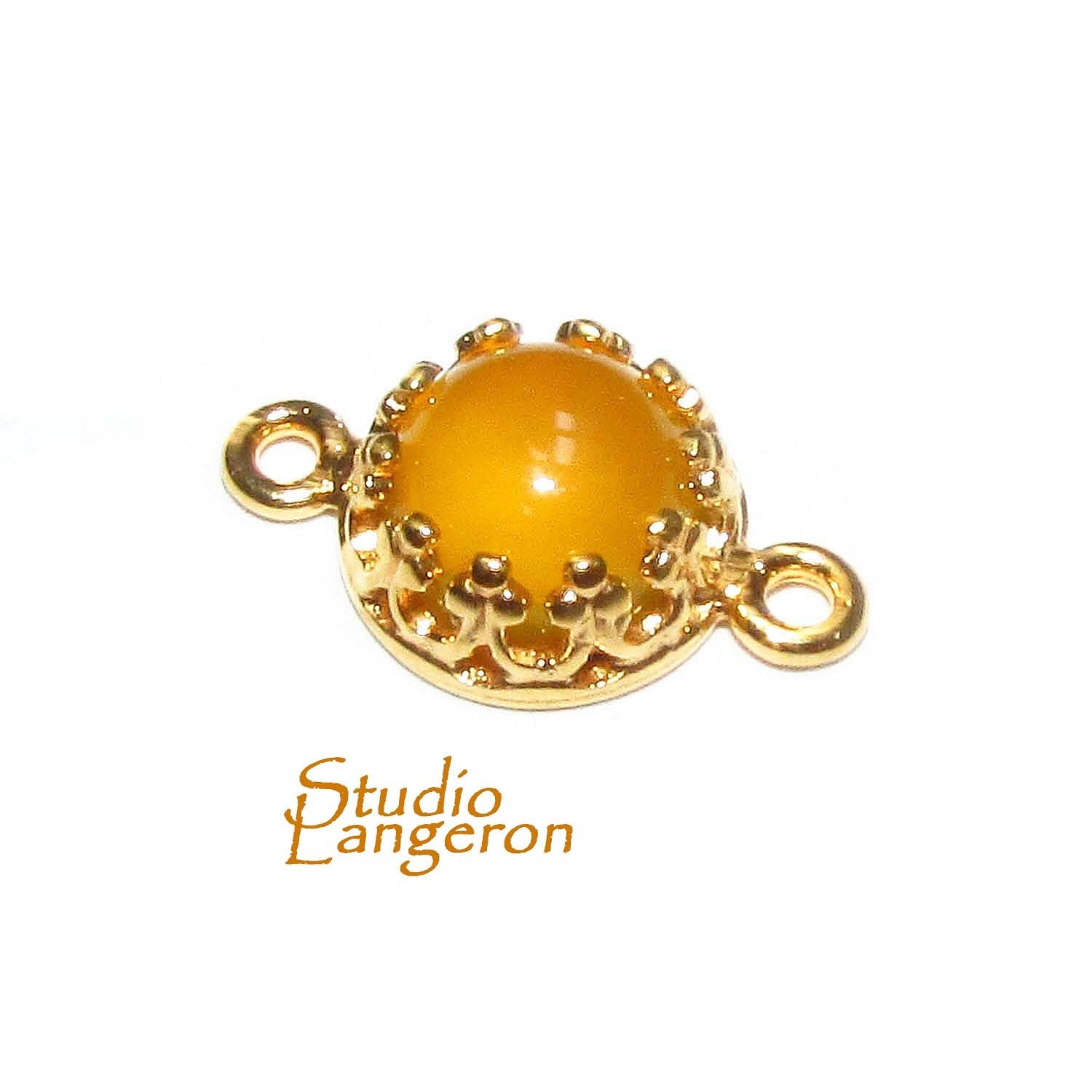 14K Gold Filled natural yellow chalcedony round Link Connector size 14x7mm, Chalcedony gold filled link, Jewelry making, Connector - 1 piece