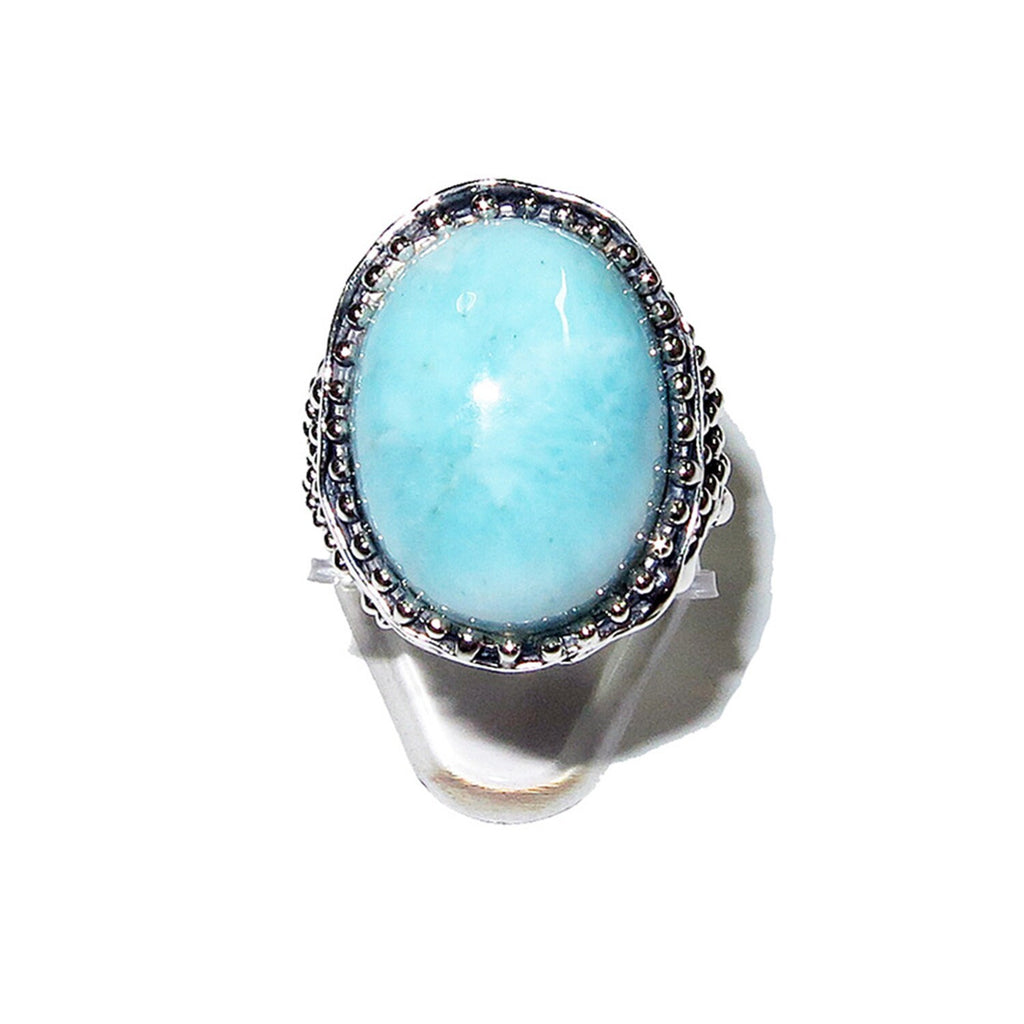 Statement Natural Larimar ring 925 sterling silver size 8, Handmade ring, single copy, Larimar, silver ring, Statement ring, cocktail ring
