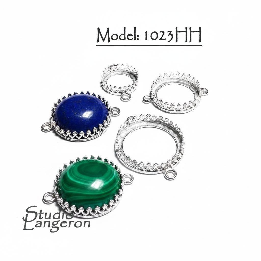 925 Sterling Silver Round Bezel Cup with 2 closed rings, sizes 6-32 mm, Bezel cup, Setting, Jewelry making, Bracelet, Connector - 1 piece