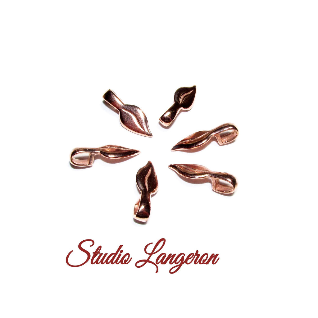14K Rose gold filled small Leaf Glue-on Pendant Bails, Jewelry making, bail with loop, Bail, Bail rose gold filled, Bail finding - 1 piece