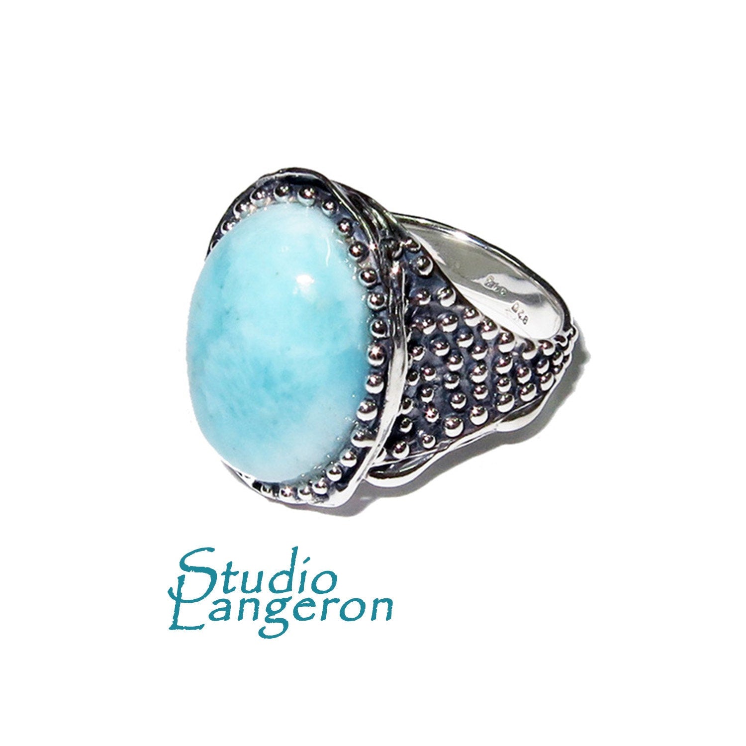 Statement Natural Larimar ring 925 sterling silver size 8, Handmade ring, single copy, Larimar, silver ring, Statement ring, cocktail ring