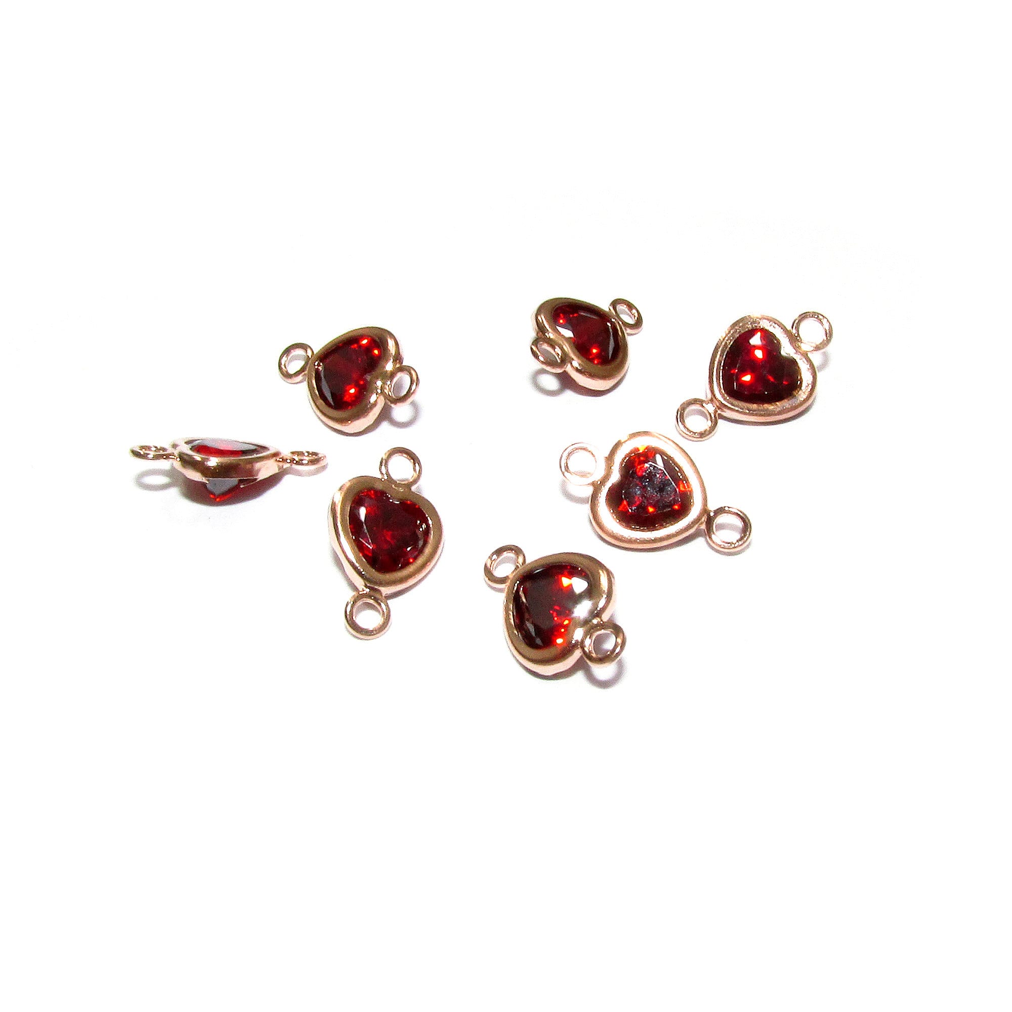 14K Rose Gold Filled garnet heart Link Connector size 9.5x6.0 mm, Garnet gold filled link, Garnet connector, Jewelry making - 1 piece