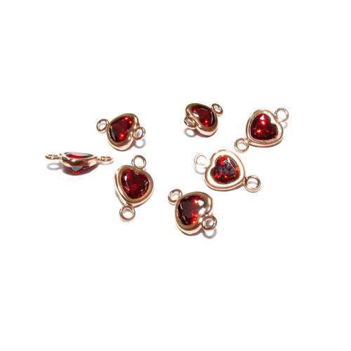 14K Rose Gold Filled garnet heart Link Connector size 9.5x6.0 mm, Garnet gold filled link, Garnet connector, Jewelry making - 1 piece