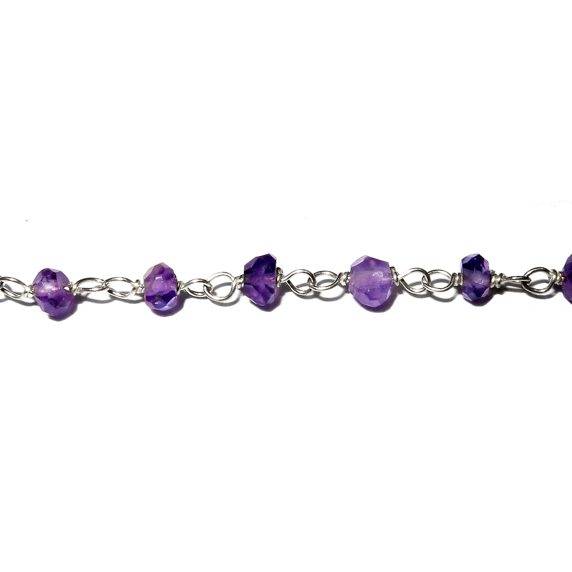 925 Sterling Silver Chain with amethysts, silver shiny chain, Jewelry making, Natural amethyst, Chain with amethysts - 1 Ft (30 cm)
