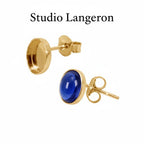 14K solid gold Earrings Post With oval bezel cups size 6x8 - 10x14mm, Earrings mounting, blank earrings , jewelry making - 1 pair (2 piece)