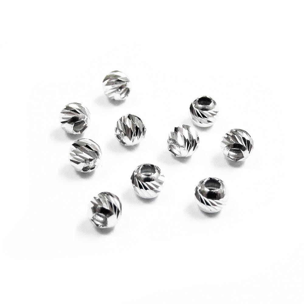10 pcs 925 Sterling Silver Rhodium plated Diamond cut Beads 3 mm, Beads, Silver shiny beads, Diamond cut beads, Jewelry making, 925 silver