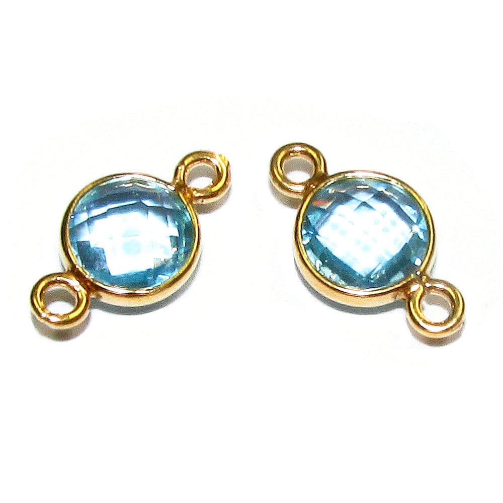14K Gold Filled Checkerboard Aquamarine Round Link Connector size 12x7 mm, Jewelry making, Gold filled link, Link connector - 1 piece