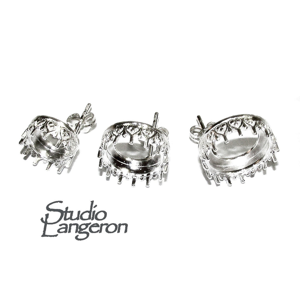 925 Sterling Silver Blank earrings size 8, 10, 12 mm, Bezel cup, Post Earring Mountings, Base earrings, Jewelry making - 1 pair (2 pieces)