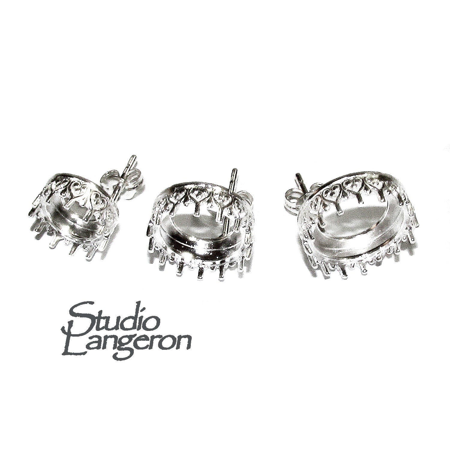 925 Sterling Silver Blank earrings size 8, 10, 12 mm, Bezel cup, Post Earring Mountings, Base earrings, Jewelry making - 1 pair (2 pieces)