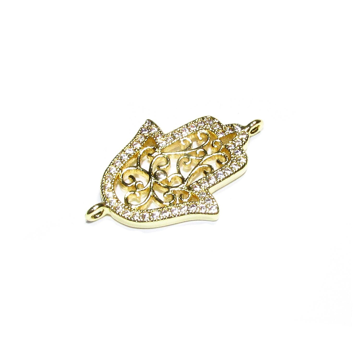 14K Gold filled large connector hamsa with crystals size 21x17 mm, gold filled link, Jewelry making, Jewelry link connector hamsa - 1 piece