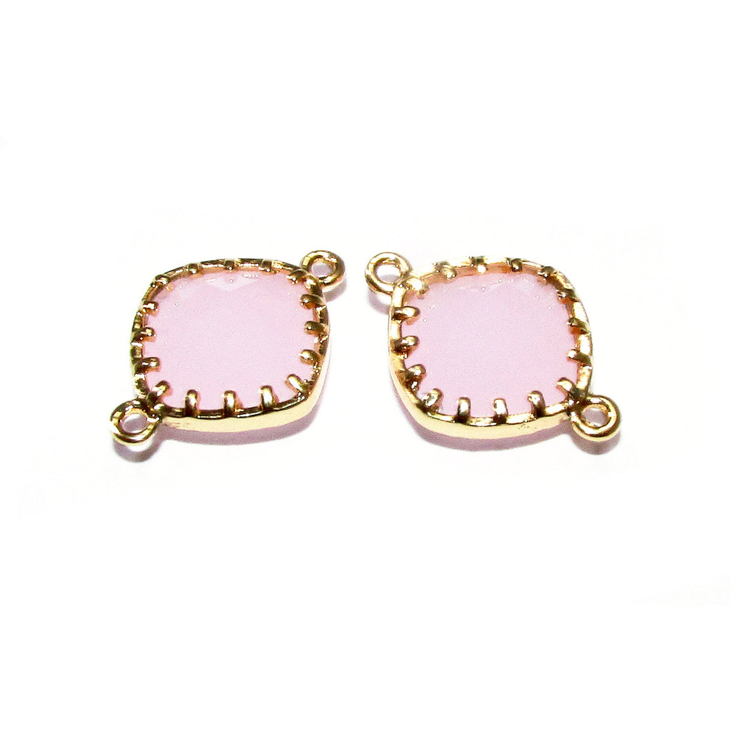 14K Gold Filled Checkerboard rose quartz cushion Link Connector size 13x18 mm, gold filled link, Jewelry making, Link Connector - 1 piece