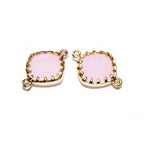 14K Gold Filled Checkerboard rose quartz cushion Link Connector size 13x18 mm, gold filled link, Jewelry making, Link Connector - 1 piece
