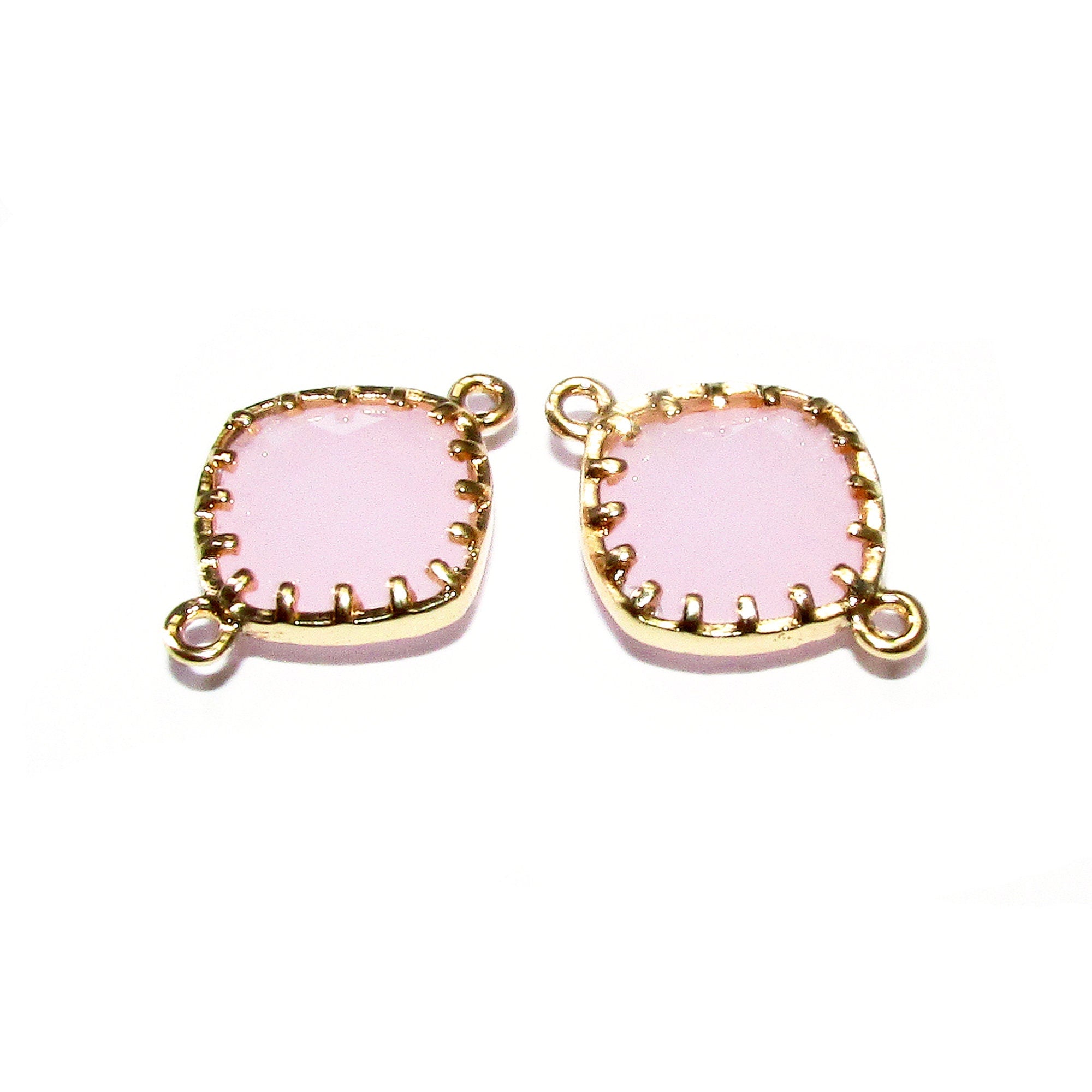 14K Gold Filled Checkerboard rose quartz cushion Link Connector size 13x18 mm, gold filled link, Jewelry making, Link Connector - 1 piece