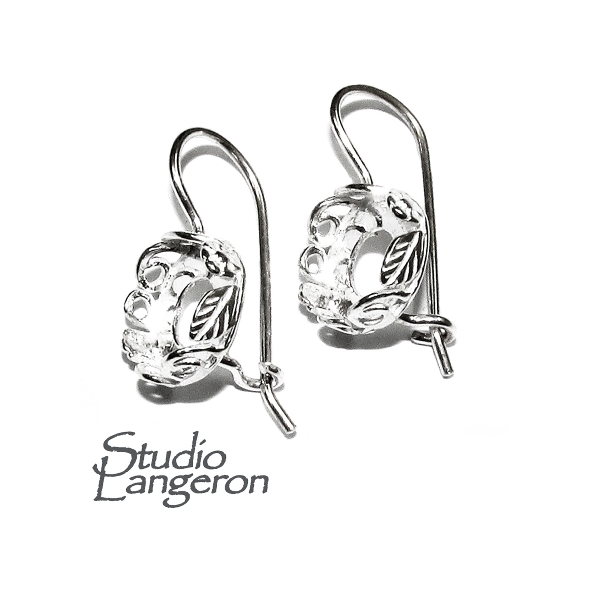 8 mm size 925 sterling silver base earrings with bezel cup, earring component, bezel cup, base earrings, Sterling silver - 1 pair (2 piece)