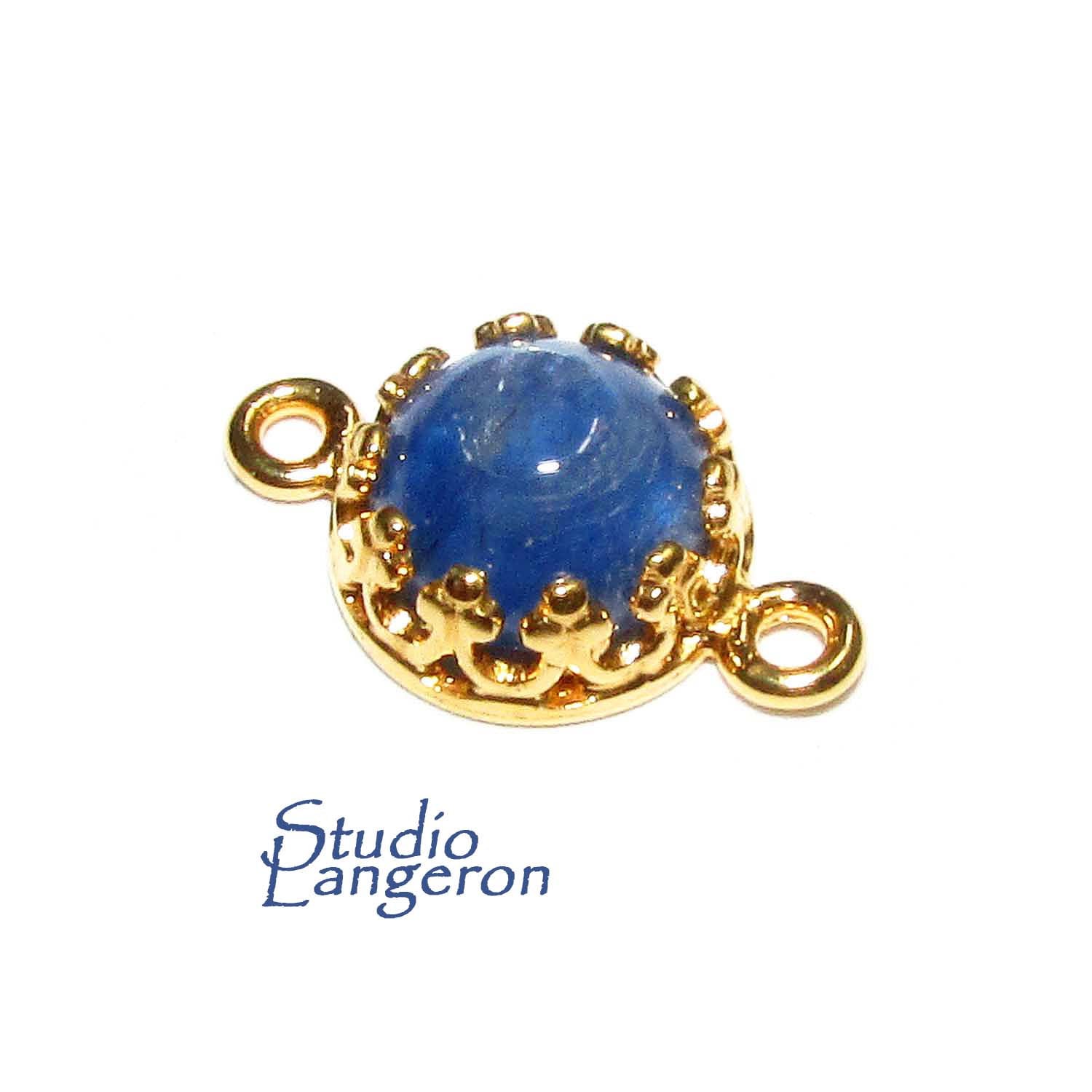 14K Gold Filled natural kyanite round Link Connector size 14x7 mm, Natural kyanite gold filled link, Jewelry making, Connector - 1 piece