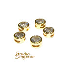 14K yellow gold filled decorative round beads with white topaz size 6.2x3.8 mm, Jewelry making, Gold filled beads, white topaz - 1 piece