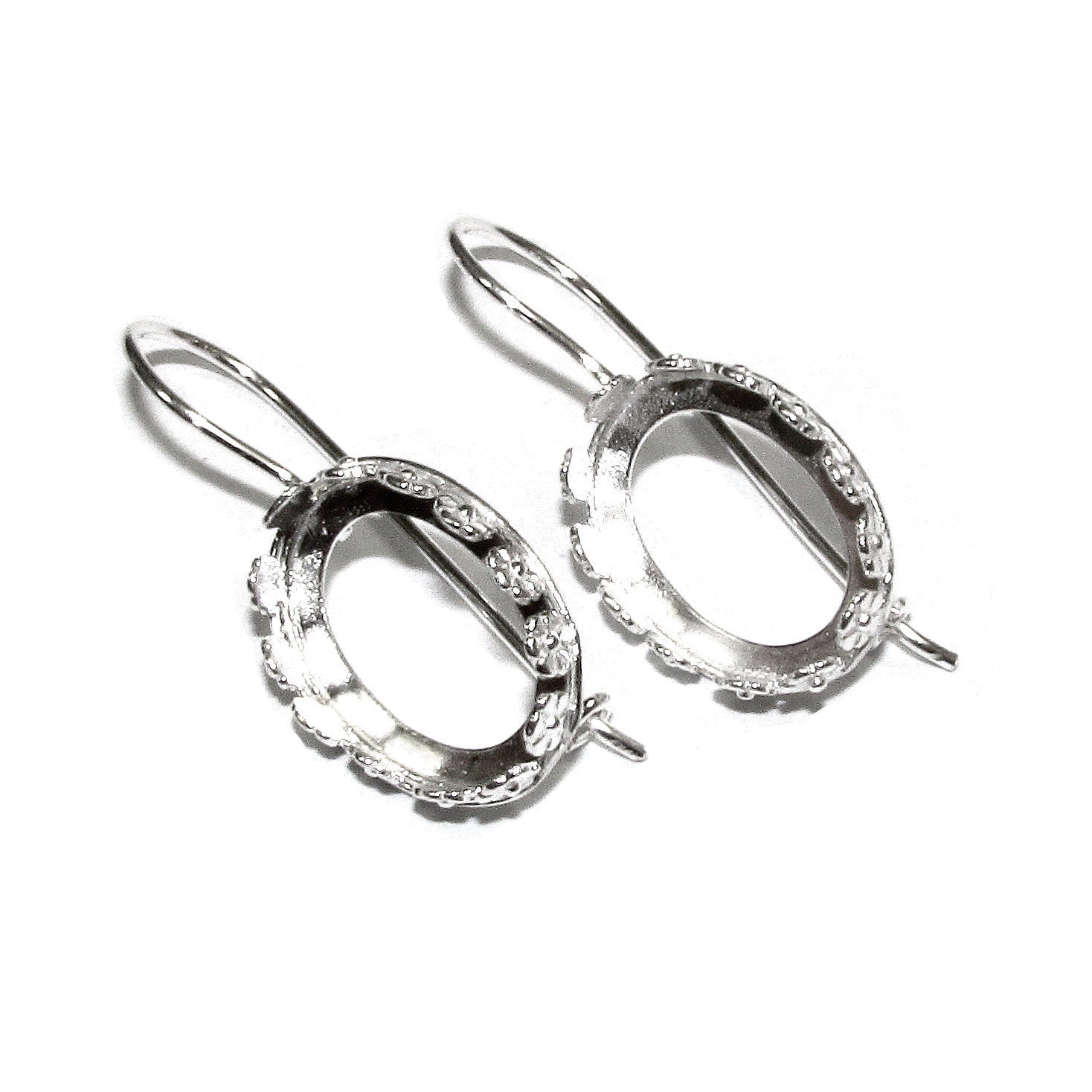 13x18 mm size 925 sterling silver blank earrings with bezel cup, Jewelry making, Setting, bezel cup, Base earrings - 1 pair (2 pieces)