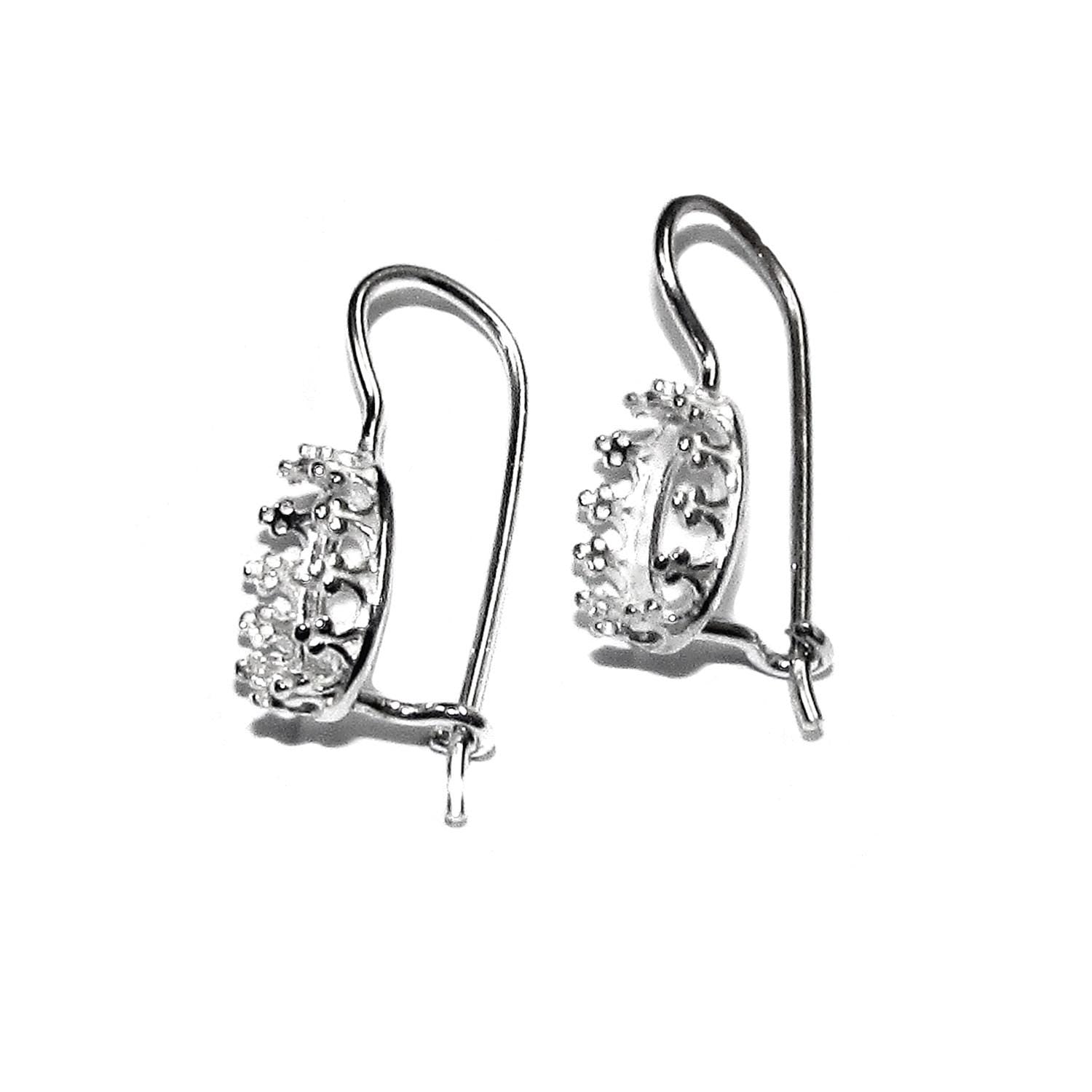 925 sterling silver blank earrings with oval bezel cup size 6x8-13x18 mm, model 1023, Jewelry making, Setting, bezel cup - 1 pair (2 pieces)