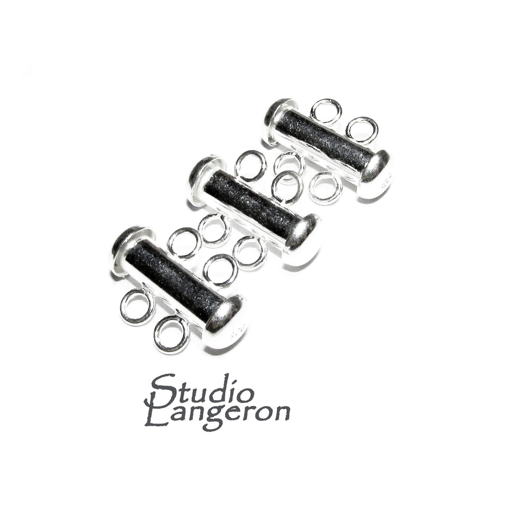 925 Sterling Silver Tube Bar Clasp 2-Hole size 4.3x16 mm, Silver Clasps, Slide Clasps, Sterling silver, Jewelry making, Tube clasp - 1 piece