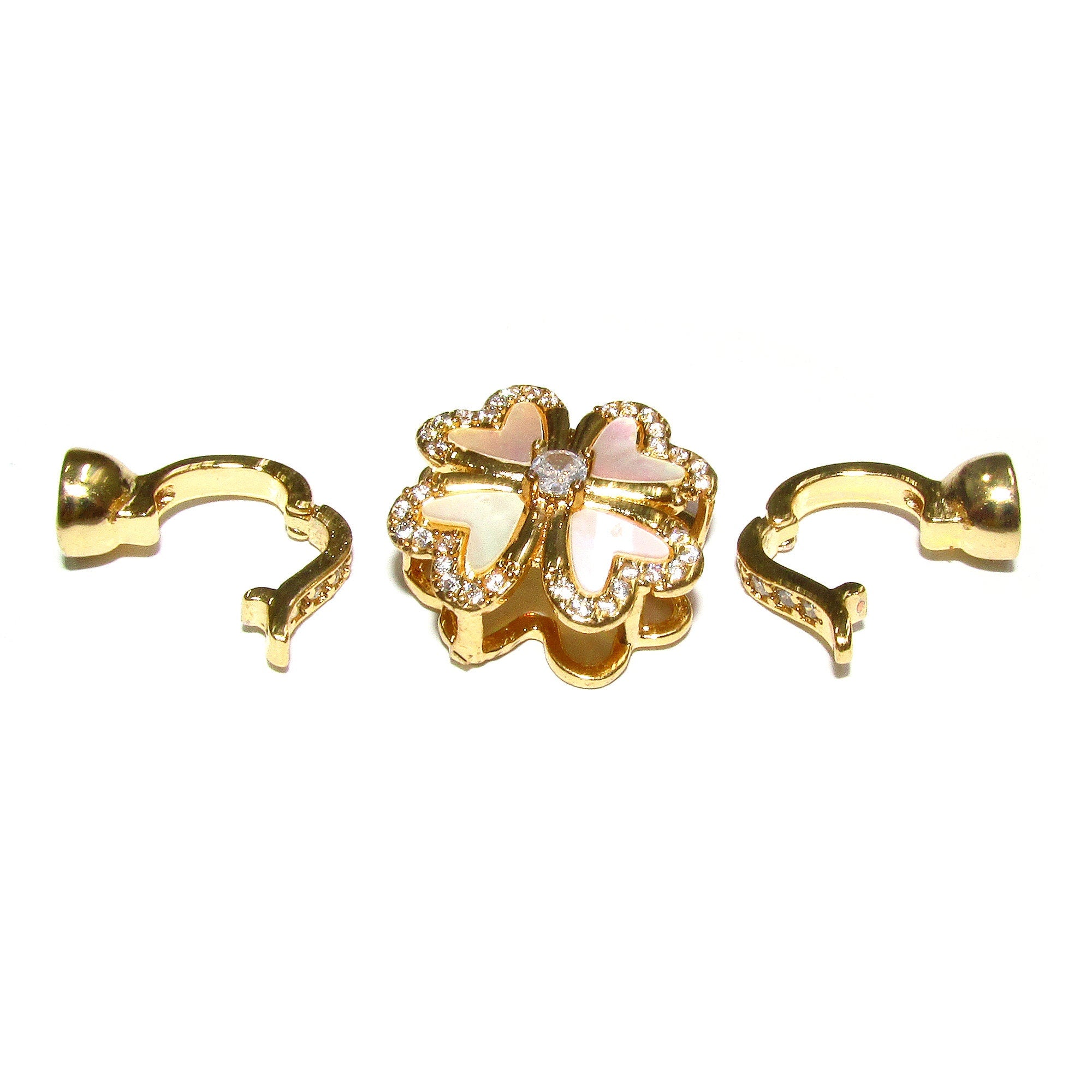 14K Yellow Gold filled Hook Eye Clasps Large with mother of pearl, Gold Filled Hook Eye clasp, Jewelry making, Gold Filled clasp - 1 piece