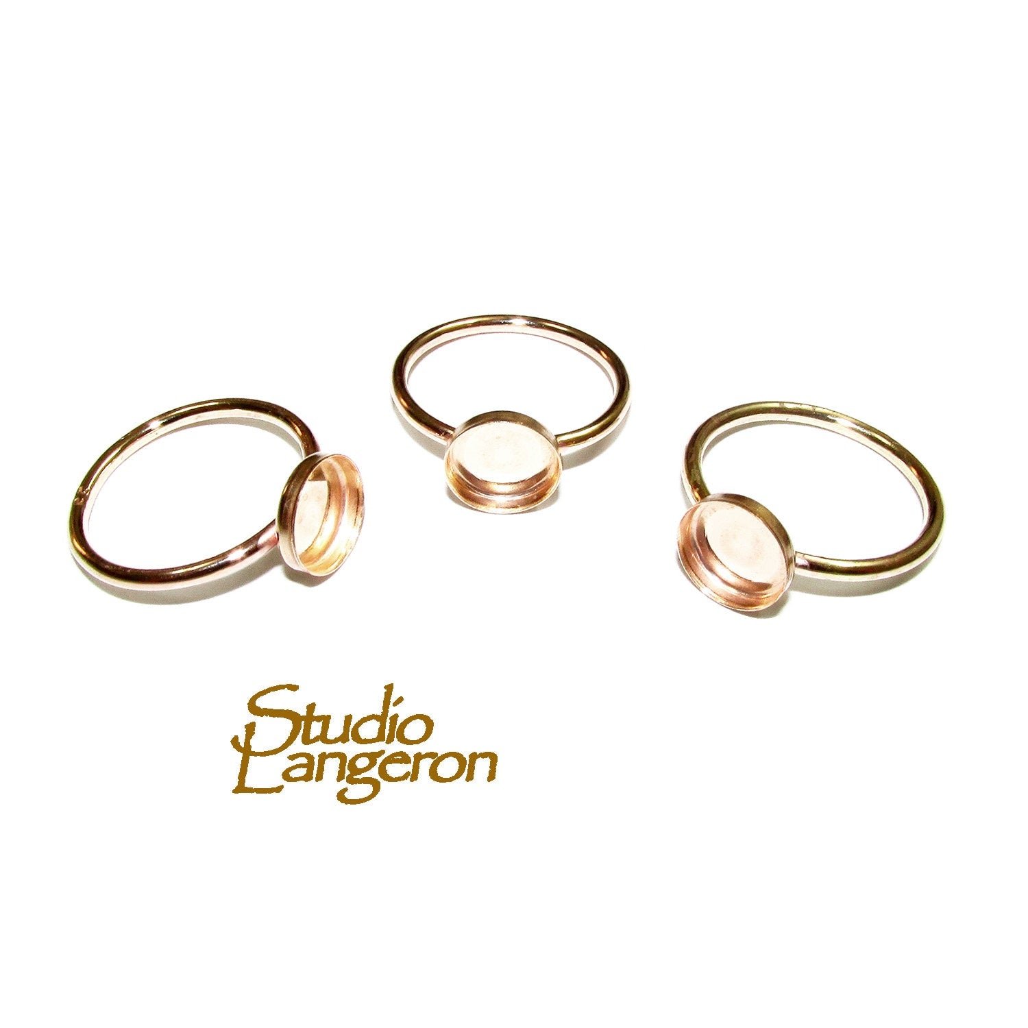14K Yellow solid gold blank ring with bezel cup 8 mm size 4 - 11, Base ring, Solid gold ring, bezel cup, Jewelry making, Setting - 1 piece