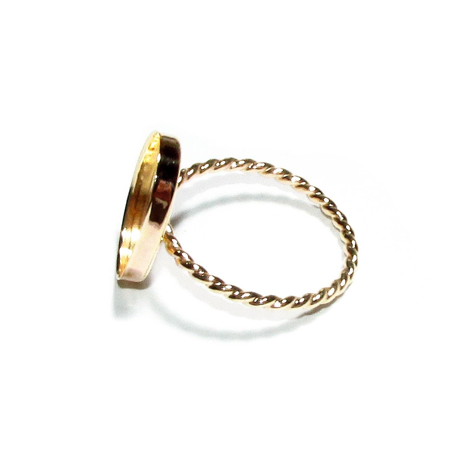 14K Yellow gold filled twisted blank ring with bezel cup 12x16mm size 4 - 11, Base ring, Bezel cup, Jewelry making, Setting ring - 1 piece