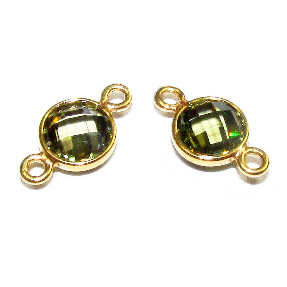 14K Gold Filled Checkerboard Peridot Round Link Connector size 12x7 mm, Peridot gold filled link, Link connector, Jewelry making - 1 piece