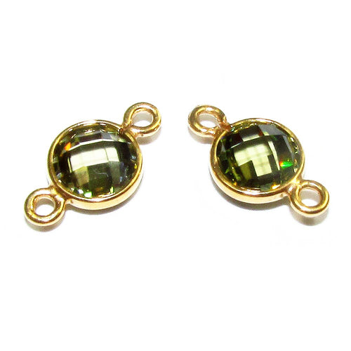 14K Gold Filled Checkerboard Peridot Round Link Connector size 12x7 mm, Peridot gold filled link, Link connector, Jewelry making - 1 piece