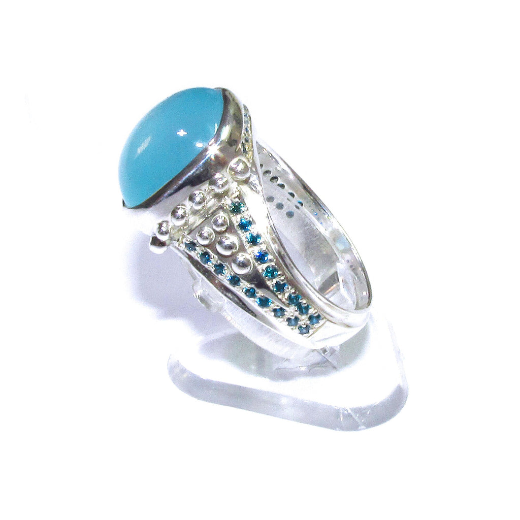 Statement Chalcedony ring 925 sterling silver size 7 1/2, Handmade ring, single copy, 925 sterling silver, Natural Aqua chalcedony, gemstone