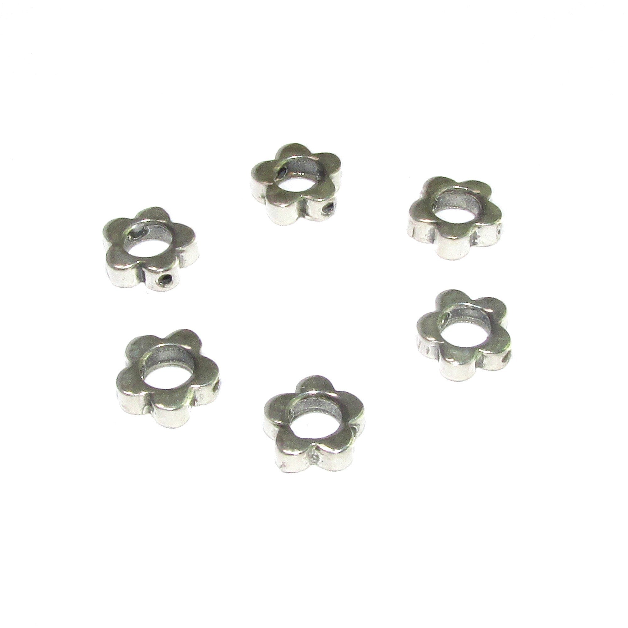 925 Sterling silver Flower flat beads size 7.4x2.4 mm, Flat beads, Beads for bracelets, 925 Silver beads, Jewelry making, Beads - 1 piece