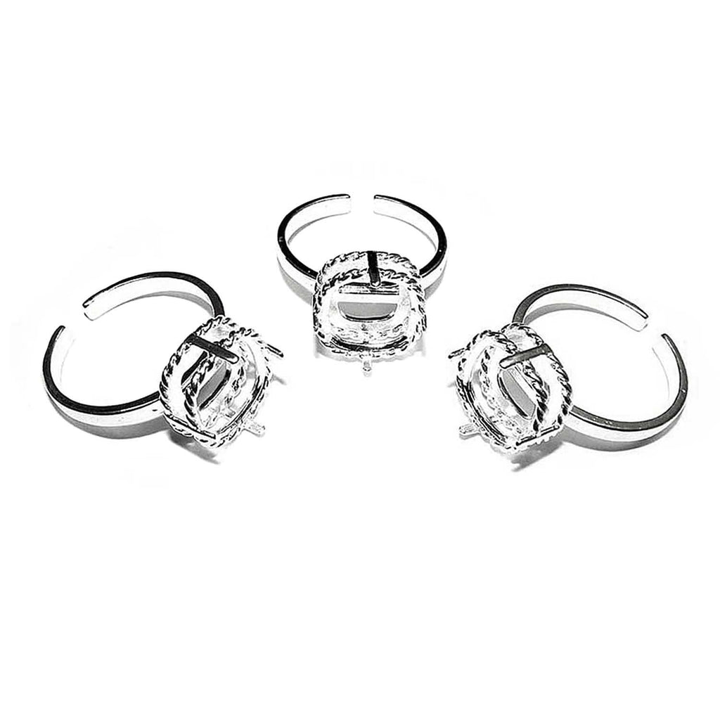 925 sterling silver open blank ring with bezel cup 10x10 mm for cabochon cushion, setting, silver ring, base ring, Jewelry making - 1 piece