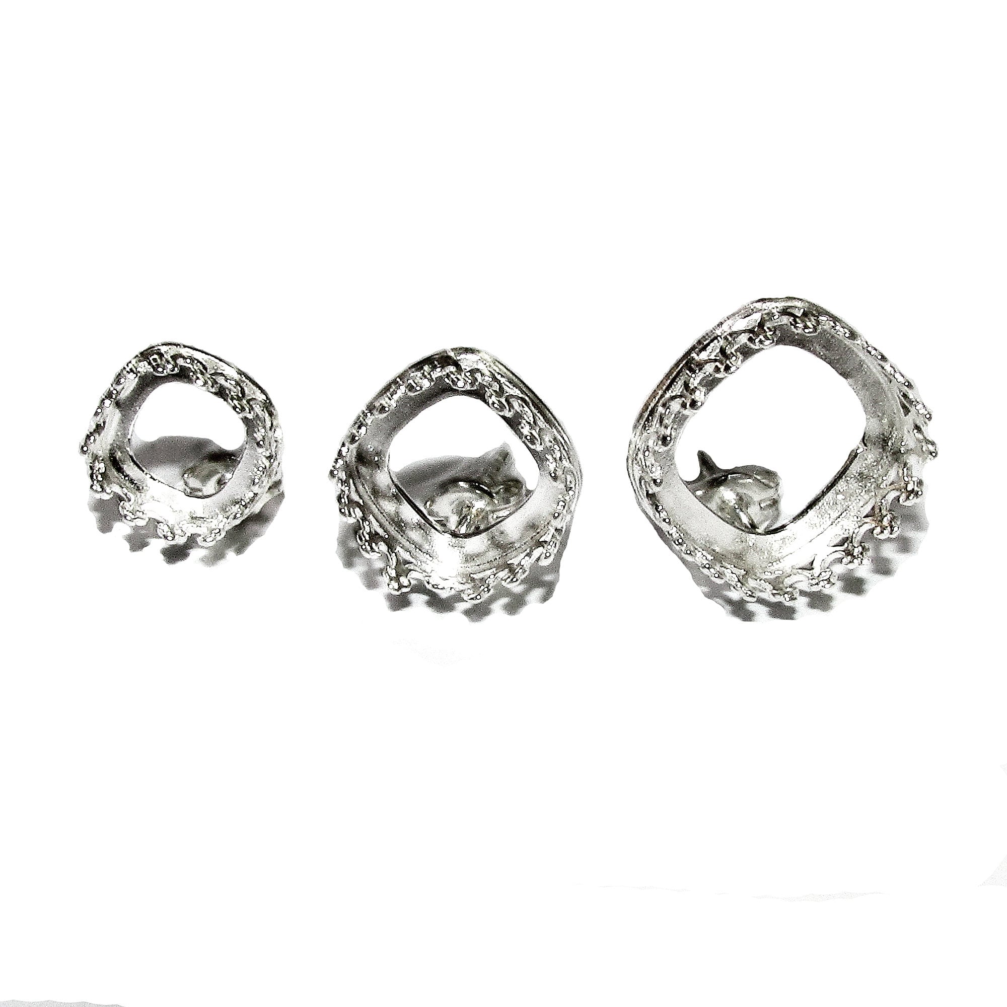 925 Sterling Silver Blank earrings size 8x8, 10x10, 12x12 mm, cushion Bezel cup, Jewelry making, Setting, Base Earrings - 1 pair (2 pieces)