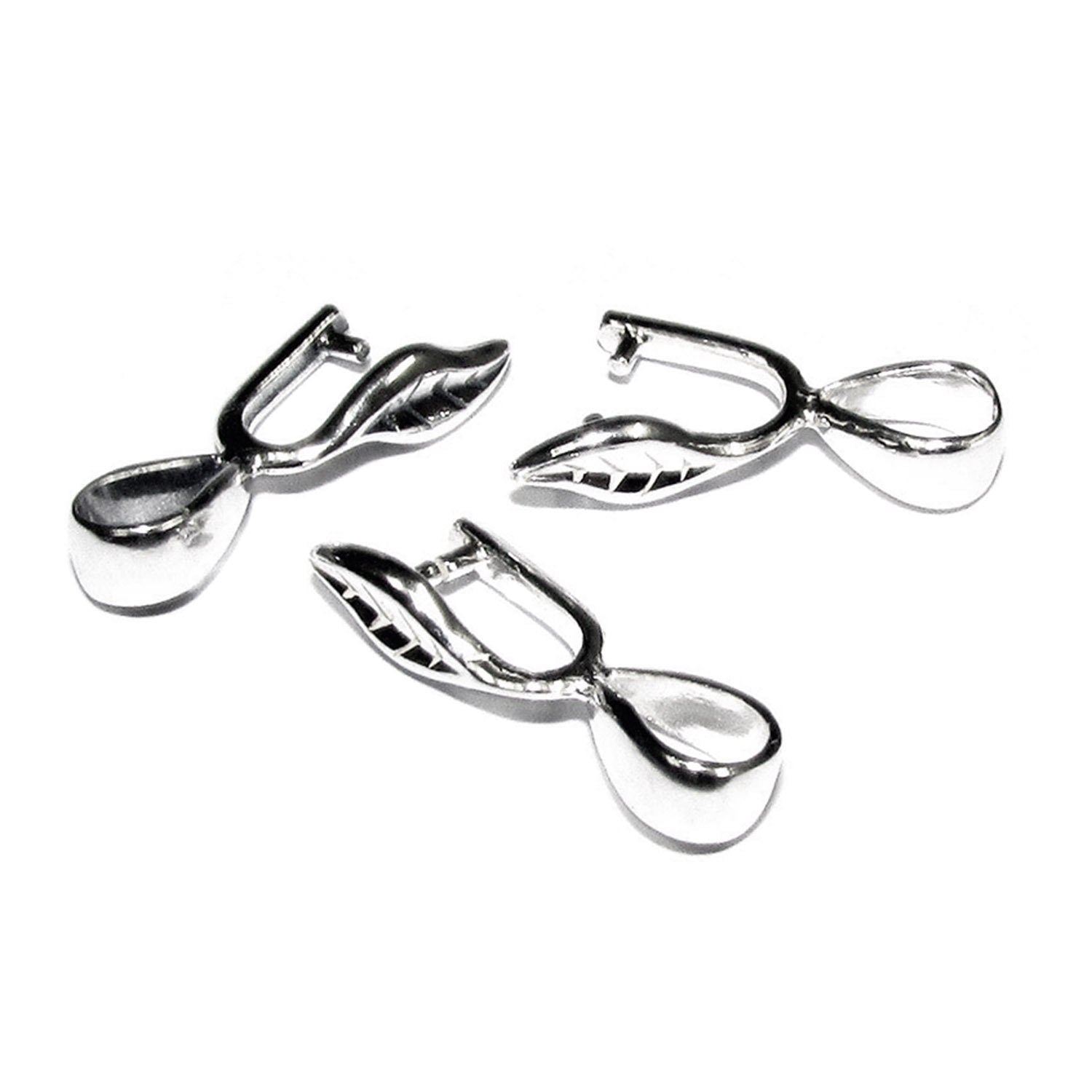 925 Sterling silver Leaf Pinch Pendant Bail with Loop - 1 piece